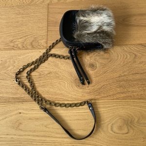 Faux Leather + Fur Crossbody Chain Strap